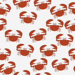 Leinwandbilder - This image features a repeating pattern of red crabs on a white background. The crabs are stylized with simple, cartoon-like features.