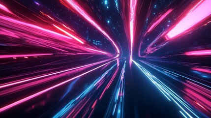 Wall Mural - Futuristic neon highway at night  a digital art journey through cosmic energy and speed