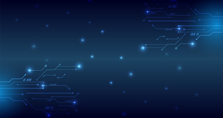 Fototapete - The abstract circuit board is on a blue background. Hi-tech digital technology and engineering concept. Wide technology communication. Futuristic design for banner or presentation.