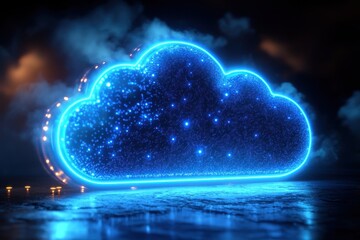 Wall Mural - digital cloud icon with glowing blue circuits on a futuristic background