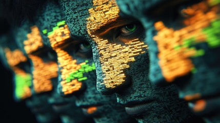 Digital man with layered code reflects technology
