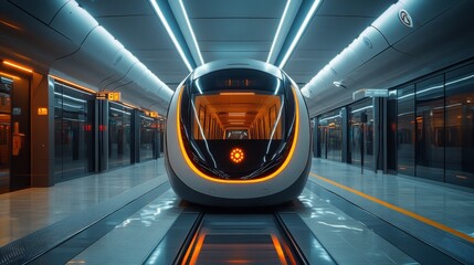 Aufkleber - A sleek and modern metro train waits for passengers at a well lit subway station featuring innovative automation and urban infrastructure.