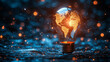 © Yoonnam - A vibrant double exposure of a world map inside a light bulb, radiating bright energy lines against a dark background, symbolizing global innovation and modern connectivity