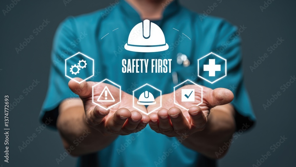 Safety first concept, work safety, caution work hazards, danger ...