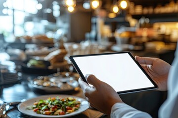 person using a tablet in a cafe
