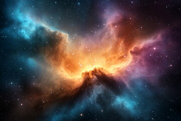Wall Mural - colorful space with a bright orange cloud in the middle
