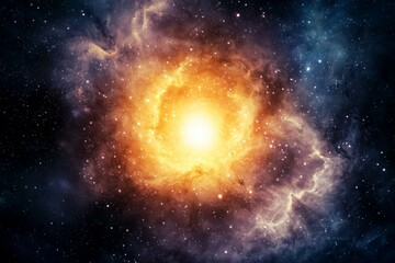 Wall Mural - bright yellow star surrounded by a cloud of orange and blue
