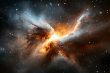 Wall Mural - bright orange and blue star is surrounded by a cloud of dust