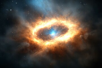 Wall Mural - bright orange and blue star is surrounded by a cloud of dust