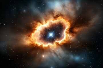 Wall Mural - bright star is in the center of a large cloud of gas and dust