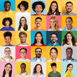 © Prostock-studio - A lively collection showcases a diverse range of men and women smiling and laughing against vibrant backgrounds. Each person represents a unique cultural heritage and joyful spirit.