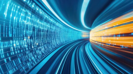 Aufkleber - Abstract motion blur of a subway train speeding through an underground tunnel Time Travel and metaverse technology concept