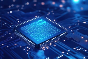 Aufkleber - Abstract technology chip processor background circuit board and html code,3D illustration blue technology background vector