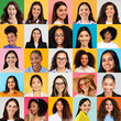 © Prostock-studio - This vibrant collage showcases a diverse group women smiling against colorful backgrounds. Each person displays a unique style and expression, highlighting diversity.