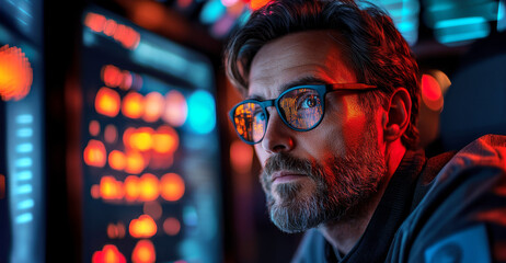 Aufkleber - A cybersecurity expert analyzes data on multiple screens during a risk management session focused on preventing potential breaches. This is crucial for maintaining data security in real-time.