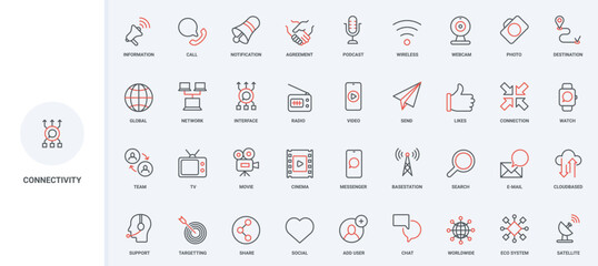 Wall Mural - network connection for communication process, data share and download line icon set. app for social 