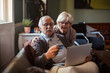© Davor - Senior couple shopping online at home with credit card and laptop