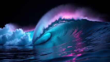 Wall Mural - ocean wave night beautiful colorful in neon lights