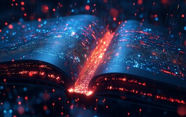 Aufkleber - Futuristic digital book, glowing holographic pages, hightech reading device with data flow, advanced technology concept, ultraHD, highly detailed