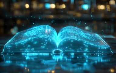 Aufkleber - Futuristic digital book, glowing holographic pages, hightech reading device with data flow, advanced technology concept, ultraHD, highly detailed