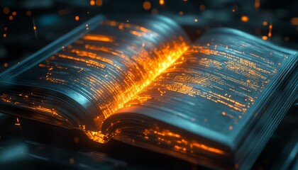 Aufkleber - Hightech book technology, glowing digital pages with AIpowered interface, advanced reading device, futuristic literature, ultraHD, 8K