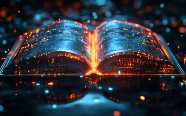 Aufkleber - Futuristic digital book, glowing holographic pages, hightech reading device with data flow, advanced technology concept, ultraHD, highly detailed