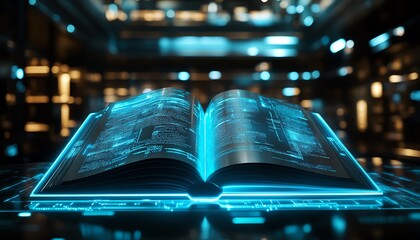 Aufkleber - Hightech book technology, glowing digital pages with AIpowered interface, advanced reading device, futuristic literature, ultraHD, 8K