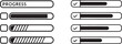 © MdMujahidFakir - Progress bars vector icons, data progressing analysis symbols in flat filled and outline stroke line art.