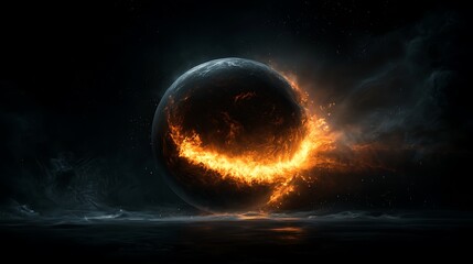 Wall Mural - fiery planet in dark space