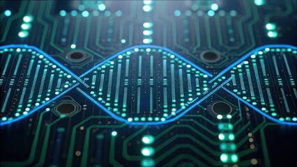 Fototapete - High-Tech Circuit Board Blending DNA Code in a Modern Design