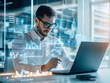 © AI Background  - Data analysis action modern office location digital interface content professional environment focused viewpoint technology concept