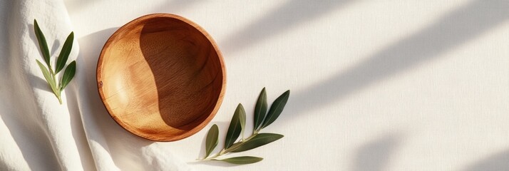 Poster - Mindful Lenten Minimalism Organic Wooden Bowl and Olive Branches - Spiritual Wellness Styling for Contemplative Home Design and Seasonal Reflection