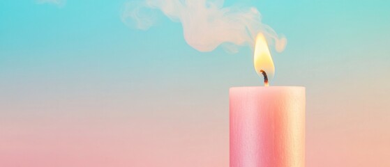 Poster - Soft-Focus Wellness Aesthetic Pastel Minimalist Candle with Dreamy Smoke Signaling Mindful Work-Life Transition for Modern Professionals