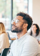 Fototapete - Mindful Millennial Tech Professional Immersive Learning and Collaborative Innovation in Modern Workspace - Gen Z Digital Transformation Aesthetic