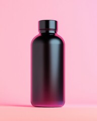 Poster - Urban Minimalist Hydration Solution Sleek Matte Black Water Bottle on Vibrant Pink - Modern Wellness Design for Eco-Conscious Professionals