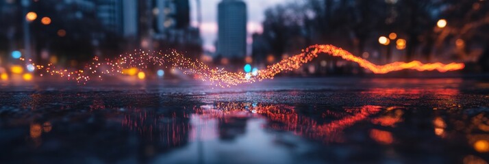 Aufkleber - Urban Luminescence Cinematic Cityscape Reflection with Bokeh Light Trails - Immersive Nighttime Digital Art Capturing Metropolitan Technological Aesthetic and Atmospheric Urban Design