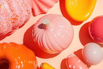 Poster - Chromatic Harvest Vibrant Contemporary Pumpkin Styling for Modern Home Decor - Seasonal Color Trend Exploration in Playful Ceramic and Glass Design