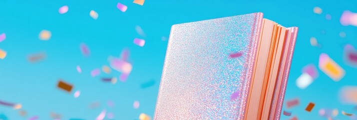 Fototapete - Holographic Book Discovery Vibrant Digital Content Recommendation Celebration with Iridescent Aesthetic, Dynamic Personalized Reading Experience