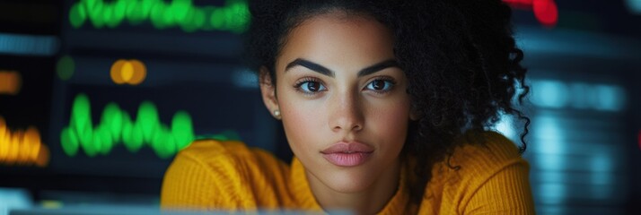 Fototapete - Immersive Digital Analytics Millennial Professional Navigating Data-Driven Marketing Landscapes with Confidence and Cutting-Edge Technological Insight
