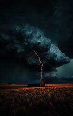 Aufkleber - Apocalyptic Climate Narrative Moody Thunderstorm Electrifies Rural Landscape - Dramatic Environmental Storytelling for Digital Media and Climate Awareness Campaigns