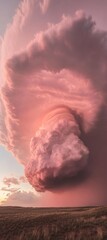Aufkleber - Apocalyptic Climate Transformation Ethereal Supercell Storm Cloud in Blush Pink Revealing Atmospheric Metamorphosis for Environmental Storytelling and Climate Tech Visualization