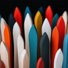 Aufkleber - Vibrant Diversity Design Multicolor Wooden Figures Illuminating Inclusive Team Building, Organizational Empowerment and Social Innovation
