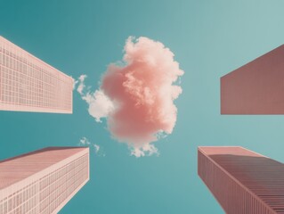 Aufkleber - Urban Minimal Dreamscape Pastel Architectural Innovation Capturing Geometric Skyline Dynamics with Ethereal Cloud Perspective for Contemporary Design Marketing