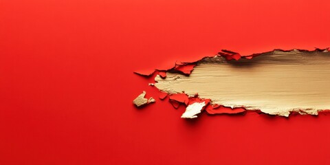 Poster - Deconstructed Narrative Bold Red Torn Paper Texture Revealing Golden Substrate - Dynamic Visual Metaphor for Brand Transformation and Creative Storytelling