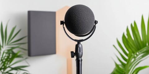Leinwandbilder - Minimalist Creator Workspace High-Fidelity Podcast Microphone in Aesthetic Home Studio - Digital Content Production for Millennial Entrepreneurs and Gen Z Creators