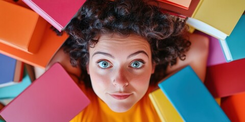Fototapete - Vibrant Knowledge Pursuit Gen Z Learning Enthusiasm with Colorful Book Mosaic - Empowering Educational Content for Digital Storytellers and Creative Millennials