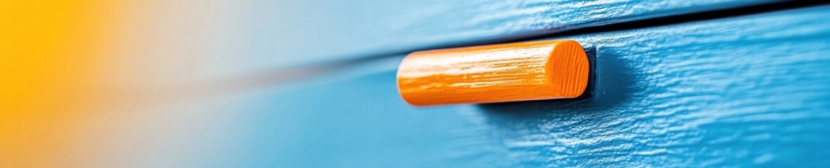 Poster - Minimalist Color Pop Vibrant Orange Object on Textured Blue Surface - Contemporary Design Micro-Composition in High-Resolution Digital Aesthetic