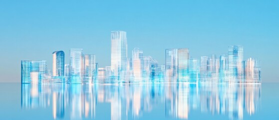 Poster - Futuristic Smart City Skyline Minimalist Digital Twin Visualization with Ethereal Blue Tech - Urban Innovation and Sustainable Development Insights