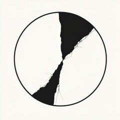 Poster - Abstract Black and White Circle Composition with Jagged Split and Delicate Cracks on Neutral Background