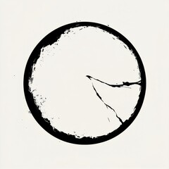 Fototapete - Abstract Black Circular Ink Frame with Crack Detail on White Background Minimalist Art